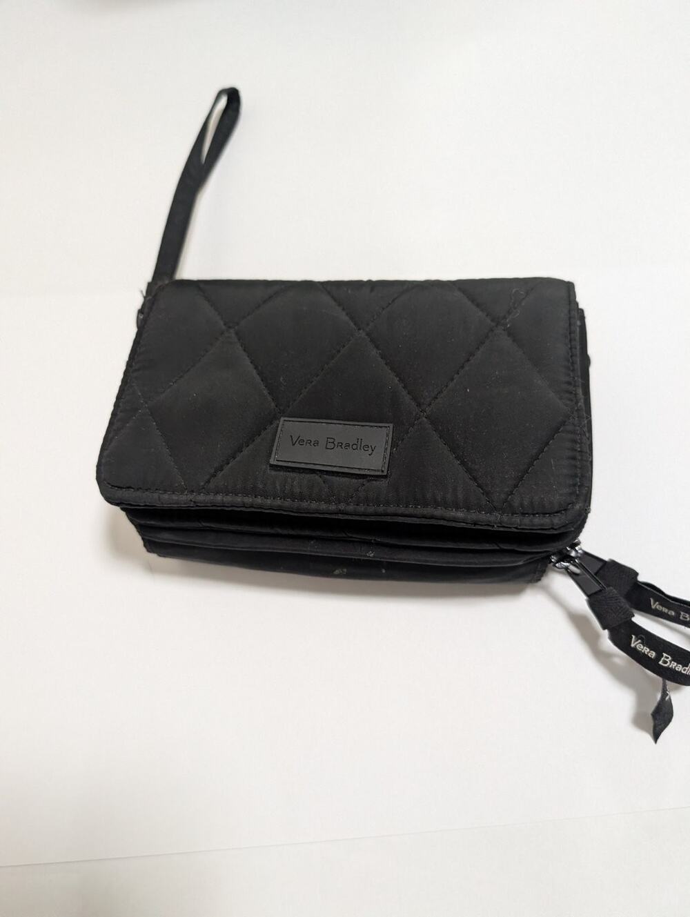 Vera Bradley Black Quilted Floral Interior Wristlet Wallet Card Holder Clutch